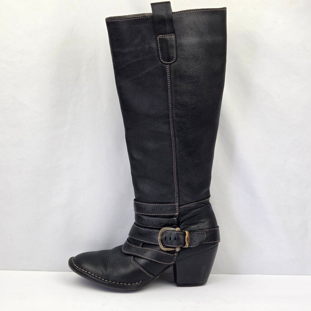 Lassen Heeled Black Leather Tall Riding Boots Size 7.5